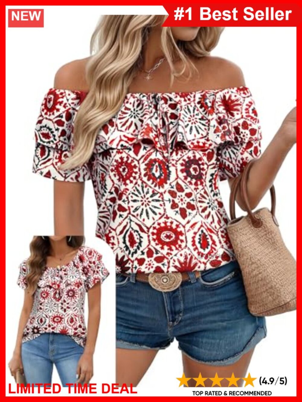 Chiffon Off Shoulder Ruffle Sleeve Convertible Blouse Summer Top